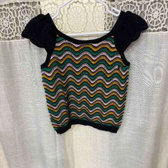 Kaily K Woman’s Crochet Short Ruffled Sleeve Multicolor Sweater Size M - Picture 5 of 5